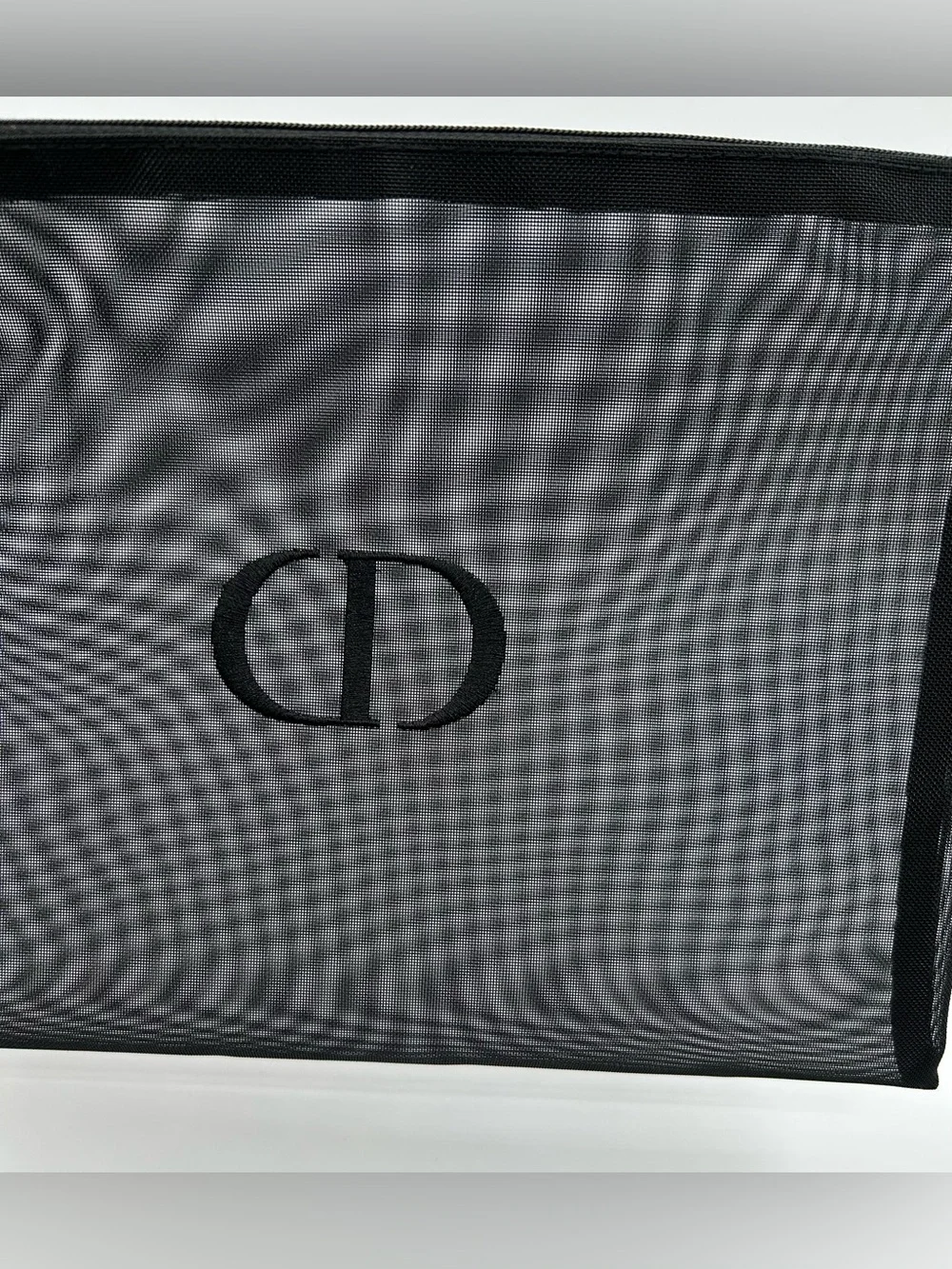 CHRISTIAN DIOR Pouch Black Mesh Cosmetic or Travel Makeup Bag.